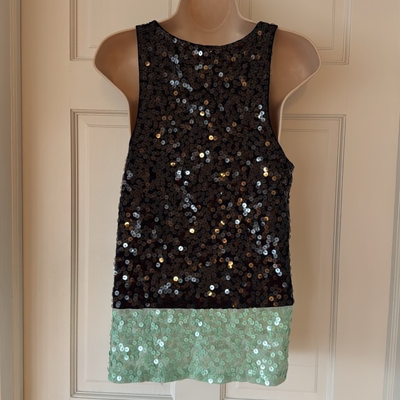 J.Crew Colorblock Sequin Tank Navy Mint Green Top Size M - Picture 2 of 6